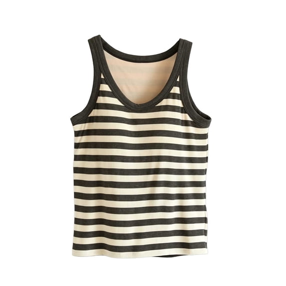 ClodeEU Women's Striped Scoop Neck Sleeveless Ribbed Tank Top,Casual Slim Fit Basic Camisole Dark Gray,Women's Plus S
