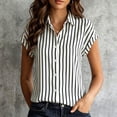 thumbnail image 1 of ClodeEU Women's Striped Short Sleeve Button Down Shirt, Casual Collared V Neck Blouse Black,Women's Plus L, 1 of 4
