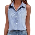 thumbnail image 1 of ClodeEU Women's Striped Sleeveless Button Down Shirt, Collared Casual Blouse Blue,Women's Plus L, 1 of 5