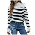 thumbnail image 1 of ClodeEU Women's Striped Stand Neck Long Sleeve Sweaters，Casual LightweightKnit Pullover Tops Black,Womens Plus M, 1 of 1