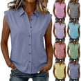 thumbnail image 1 of ClodeEU Women's Striped V Neck Cap Sleeve Button Down Shirt,Casual Summer Collared Blouse Green,Women's Plus L, 1 of 8