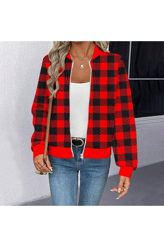 Women's Striped Waffle Jacket With Pockets,Long Sleeve Zip Up Casual Jacket, Lightweight Sweatshirts Red 1,Womens Plus S
