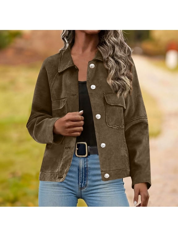 Women's Suede Leather Short Jacket,Vintage Button Down Jacket With Flap Pockets Brown,Womens Plus M