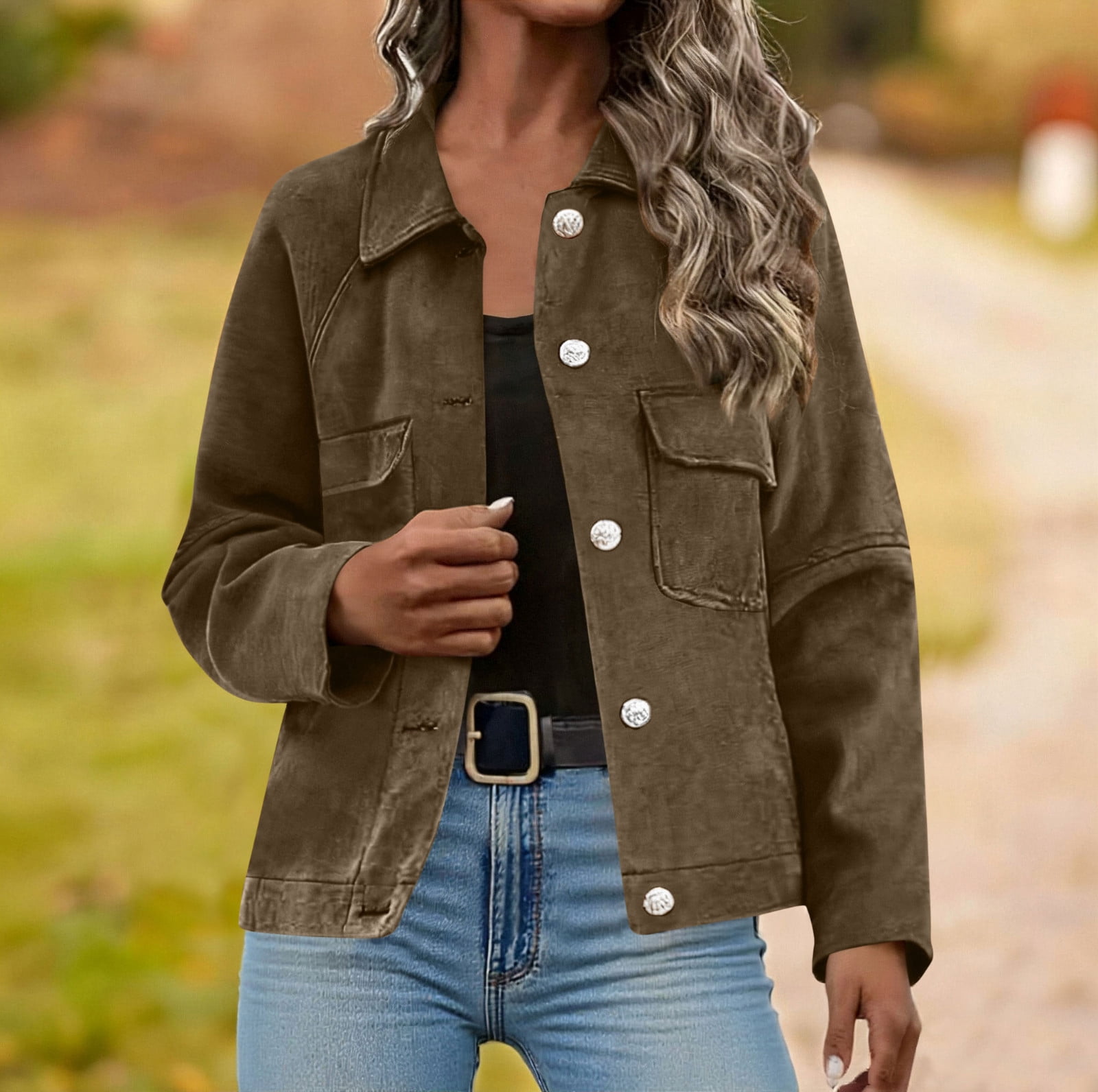 ClodeEU Women's Suede Leather Short Jacket,Vintage Button Down