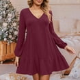 thumbnail image 1 of ClodeEU Women's Summer Beach Long Sleeve Mini Dress ,Casual Deep V Neck Loose Sundress Red,Womens Plus S, 1 of 6