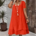 thumbnail image 1 of ClodeEU Women's Summer Casual Mini Dress ,Solid Color U-Neck Short Sleeve Dress with Layer Hem Orange,Womens Plus XL, 1 of 7