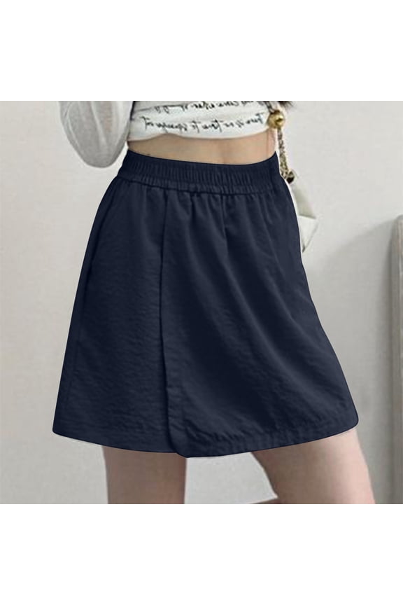 Women's Summer Cool Silky Ice Silk High Waisted Wide Leg Skort ,Lightweight Athletic Knee Length Short Navy,Womens Plus S