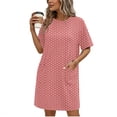 thumbnail image 1 of ClodeEU Women's Summer Crewneck Short Sleeve Dress,Casual Loose Dress Nightshirt with Pockets C-Pink,Womens Plus M, 1 of 6