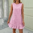 thumbnail image 1 of ClodeEU Women's Summer Cute Striped Sleeveless Crewneck Dress with Ruffle Hem，Casual Mini Dress Pink,Womens Plus L, 1 of 6