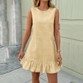 thumbnail image 1 of ClodeEU Women's Summer Cute Striped Sleeveless Crewneck Dress with Ruffle Hem，Casual Mini Dress Yellow,Womens Plus S, 1 of 6