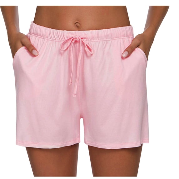 ClodeEU Women's Summer Drawstring Elastic Waist Lounge Shorts with Pockets ,Comfortable Casual Sleep Shorts Pink,Womens Plus M