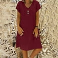thumbnail image 1 of ClodeEU Women's Summer Dress， V-Neck Short Sleeve Solid Color Short Sleeved Dress Wine,Womens Plus XXL, 1 of 7