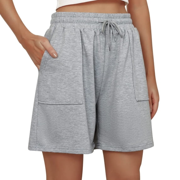 ClodeEU Women's Summer Elastic Waist Loose Fit Athletic Shorts ,Solid Color Casual Bottoms Silver,Womens Plus XXL