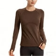 thumbnail image 1 of ClodeEU Women's Summer Fitted Yoga Top ,Round Neck Long Sleeve T-Shirt ,High-Elasticity Running Sportswear Brown,Womens Plus S, 1 of 6