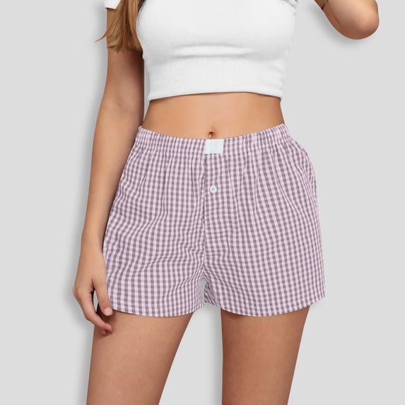 ClodeEU Women's Summer High Waisted Wide Leg Plaid Shorts ,Loose Fit Casual Vintage Bottoms Purple,Womens Plus XL