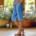 thumbnail image 1 of ClodeEU Women's Summer Linen Blend Knee Length Shorts with Pockets ,Solid Color Loose Fit Casual Pants Blue,Womens Plus XL, 1 of 5