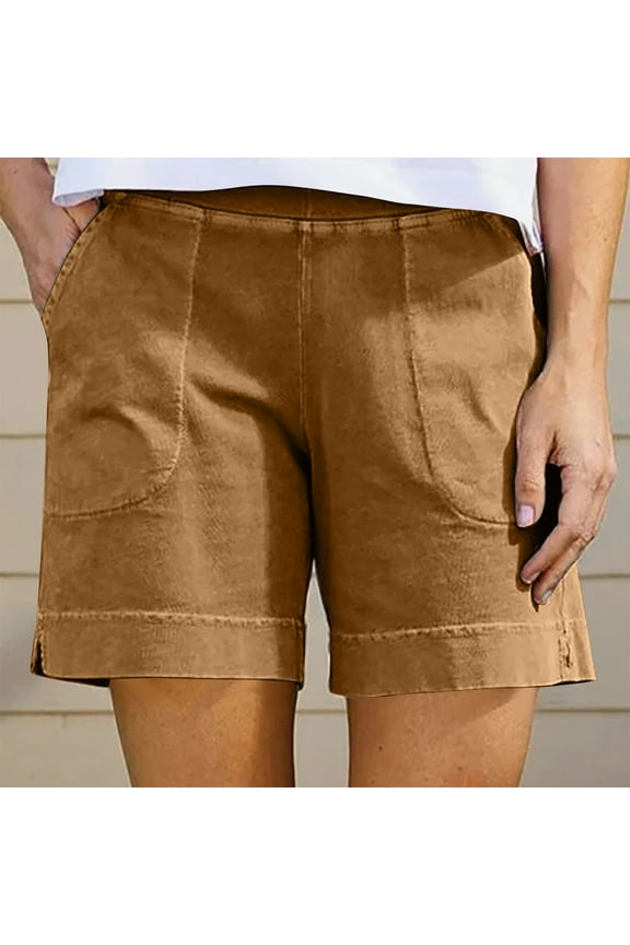 Women's Summer Linen Blend Shorts with Pockets,Casual Loose Fit Bottoms Khaki,Womens Plus XXXL