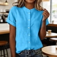thumbnail image 1 of ClodeEU Women's Summer Linen Blend V Neck Short Sleeve Button Blouse ,Solid Color Loose Casual Top Sky Blue,Womens Plus M, 1 of 8