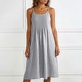 thumbnail image 1 of ClodeEU Women's Summer Linen Cotton Solid Color Spaghetti Strap Ruched Midi Dress,Loose Fit Casual Flowy Sundress Gray,Women's Plus L, 1 of 8