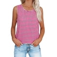thumbnail image 1 of ClodeEU Women's Summer Plaid Linen Sleeveless Crewneck Tank Top ,Casual Loose Cozy Top Hot Pink,Womens Plus XXL, 1 of 8