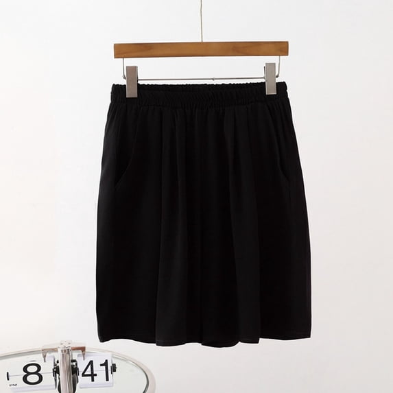 ClodeEU Women's Summer Plus Size Elastic Waist Shorts, Solid Color Casual Loose Shorts with Pockets Black,Women's Plus XXXL
