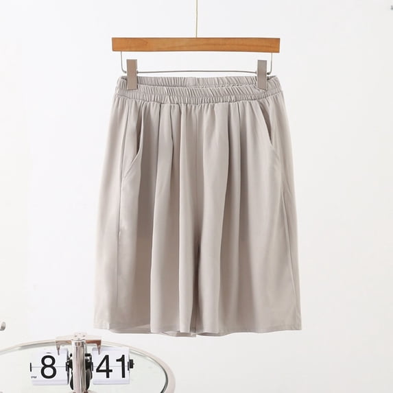 ClodeEU Women's Summer Plus Size Elastic Waist Shorts, Solid Color Casual Loose Shorts with Pockets Gray,Women's Plus XXXXXL
