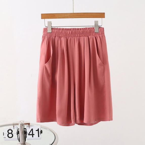 ClodeEU Women's Summer Plus Size Elastic Waist Shorts, Solid Color Casual Loose Shorts with Pockets Pink,Women's Plus XXXXXL
