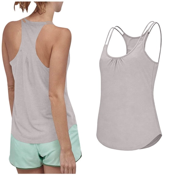 ClodeEU Women's Summer Round Neck Racerback Yoga Tank Top with Pleated ,Solid Color Casual Athletic Tank Gray,Womens Plus M