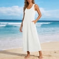 thumbnail image 1 of ClodeEU Women's Summer Round Neck Sleeveless Ankle Length Dress with Pockets,Casual Loose Maxi Dress White,Womens Plus S, 1 of 6