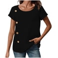 thumbnail image 1 of ClodeEU Women's Summer Short Sleeve Tops ,Crew Neck Side Button Shirts ,Casual Loose Fit T-Shirt Black,Womens Plus S, 1 of 7