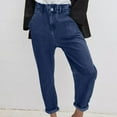 thumbnail image 1 of ClodeEU Women's Summer Solid Color Button Fly Wide Leg Jeans ,Elastic Waist with Tapered Cuff Denim Pant Dark Blue,Womens Plus L, 1 of 4