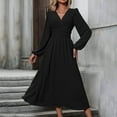 thumbnail image 1 of ClodeEU Women's Summer V-Neck Long Sleeve Maxi Dresses, Empire Waist Dress Lantern Sleeve Ruched Side Slit Elegant Maxi Dress Black,Womens Plus L, 1 of 6