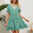 thumbnail image 1 of ClodeEU Women's Summer V Neck Short Sleeve Ruffle Tiered Mini Dress, Loose Fit Casual Flowy Sundress Green,Women's Plus S, 1 of 8