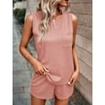 thumbnail image 1 of ClodeEU Women's Summer Waffle Knit Short Sleeve Top and Shorts Set,Solid Color Casual Crewneck Two Piece Outfit Pink,Womens Plus L, 1 of 6
