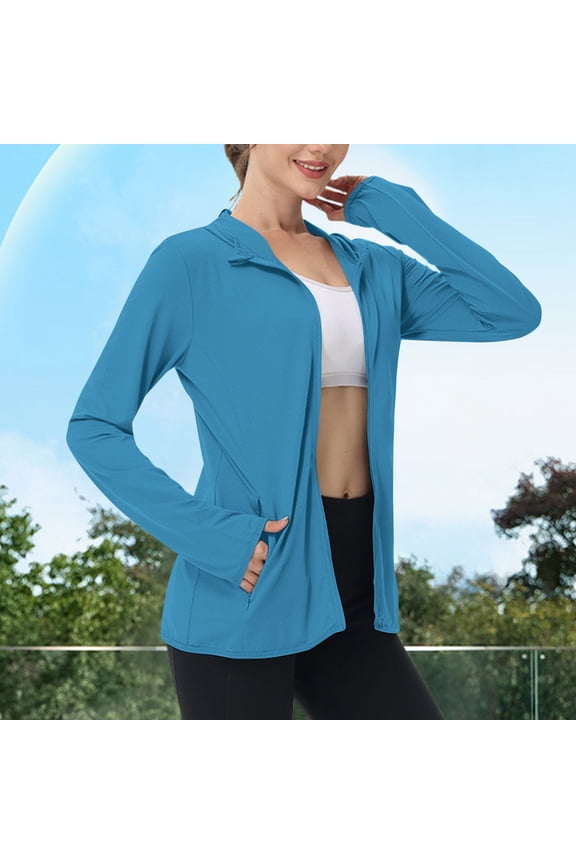 Women's Sun Protection Jacket,Lightweight Zip Long Sleeve Athletic Coat with Pockets,Quick Dry Outdoor Running Top Navy^,Womens Plus XXL