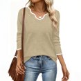 thumbnail image 1 of ClodeEU Women's Sweaters, V Neck Long Sleeve Lightweight Sweaters, Loose Solid Fall Tops Pullover Sweater Beige,Womens Plus S, 1 of 7