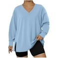 thumbnail image 1 of ClodeEU Women's Sweatshirt , Long Sleeve Side Split Tops , V-Neck Loose Pullover Sweatshits Blue,Womens Plus XXL, 1 of 5