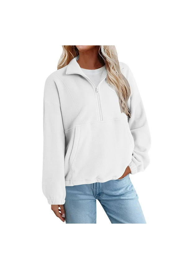 Women's Sweatshirt Long Sleeved Off Shoulder, Half Zip With Pocket, Loose Fitting Pullover Jacket White,Womens Plus XXL