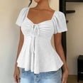 thumbnail image 1 of ClodeEU Women's Sweetheart V Neck Drawstring Ruffle Short Sleeve T Shirt Tops White,Womens Plus L, 1 of 8
