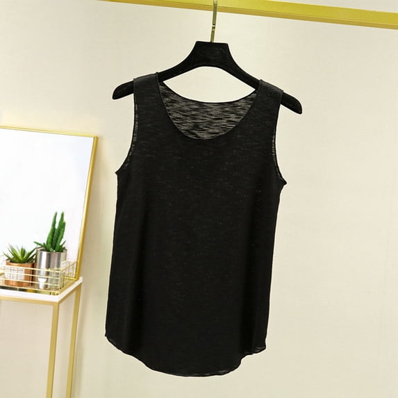 ClodeEU Women's Tank Tops, Basic Double Lined Knit Tank Top ,Round Neck Cute Summer Sleeveless Cami Black,Womens Plus XL