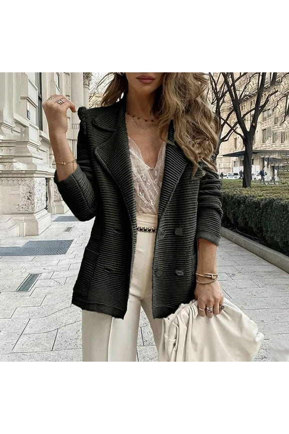 Women's Tweed Blazers Business Blazer,Trendy Long Sleeve Double Breasted Jackets Open Front Work Suits Black,Womens Plus XXL