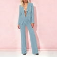thumbnail image 1 of ClodeEU Women's Two Piece Set ,Notched Lapel Long Slee Blazer Jackets And Suit Pant Light Blue,Womens Plus XXXL, 1 of 8