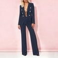 thumbnail image 1 of ClodeEU Women's Two Piece Set ,Notched Lapel Long Slee Blazer Jackets And Suit Pant Navy,Womens Plus XXXL, 1 of 9