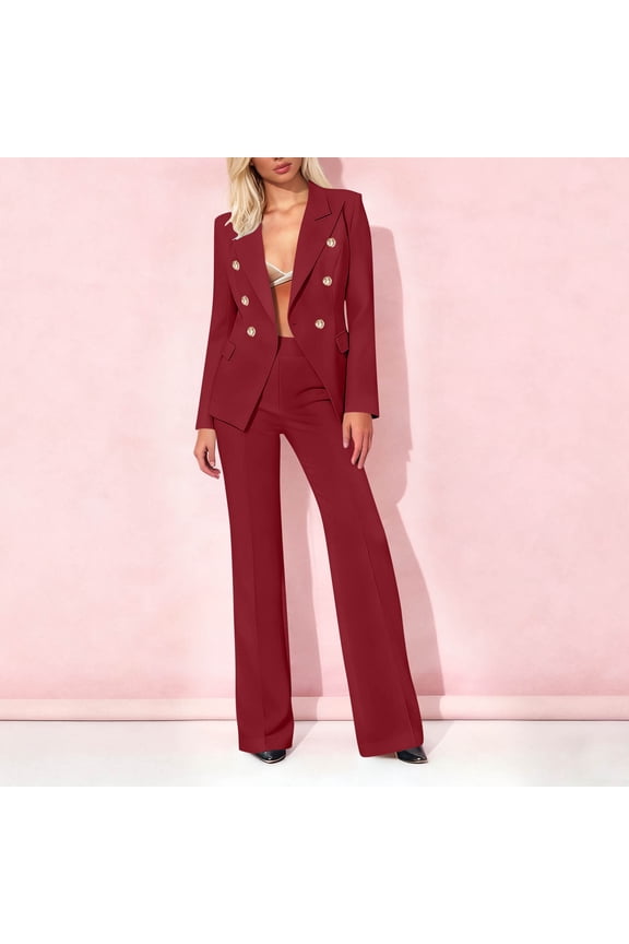 Women's Two Piece Set ,Notched Lapel Long Slee Blazer Jackets And Suit Pant Red,Womens Plus XL