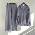 thumbnail image 1 of ClodeEU Women's Two Piece Set, Solid Color Single Breasted Long Sleeve Notched Collar Shirt ,Loose Wide Leg Pants Casual Fashion Outfit Gray,Womens Plus S, 1 of 5