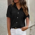 thumbnail image 1 of ClodeEU Women's Utility Shirt with Two Pockets,Solid Color Short Sleeve Button Up Lapel Top Black,Womens Plus XL, 1 of 7