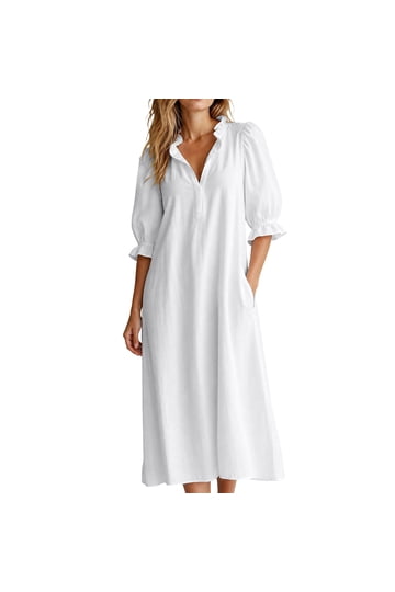 White Midi Dress With Sleeves