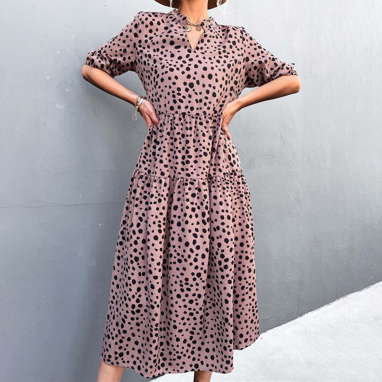 ClodeEU Women's V-Neck 3/4 Sleeve Bohemian Print Maxi Dress ,Floral ...