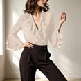 thumbnail image 1 of ClodeEU Women's V Neck Bell Long Sleeve Chiffon Top with Ruffle Hem,Casual Pullover Blouse ,Women's Plus M, 1 of 5