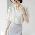 thumbnail image 1 of ClodeEU Women's V Neck Blouse ,Short Sleeve Work Shirts , Business Casual Summer Tops White,Womens Plus S, 1 of 4